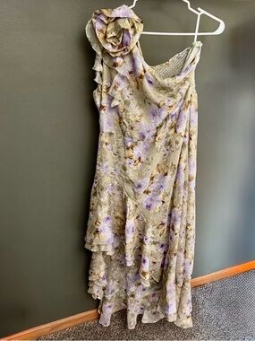 Grace Karin Lavender & Cream One-Shoulder Floral Dress